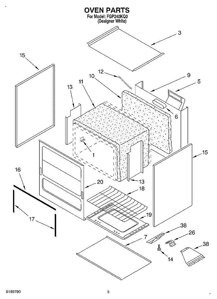 OVEN Diagram and Parts List for FGP240KQ0  Roper Range