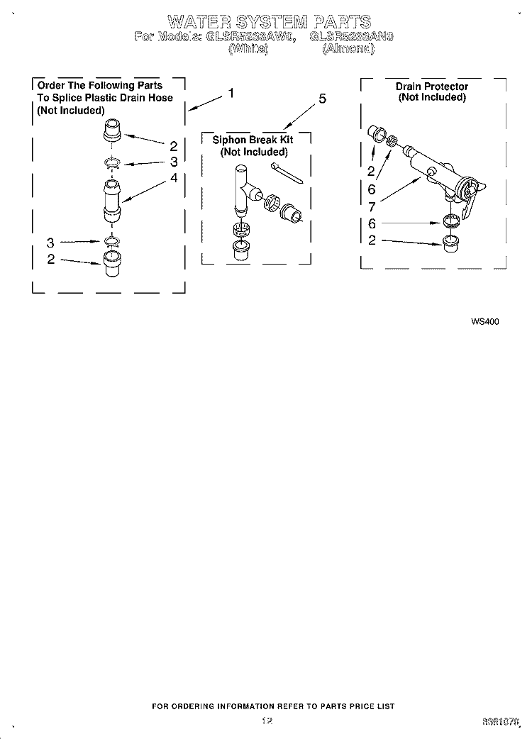 WATER SYSTEM Diagram and Parts List for GLSR5233AW0  Whirlpool Washer