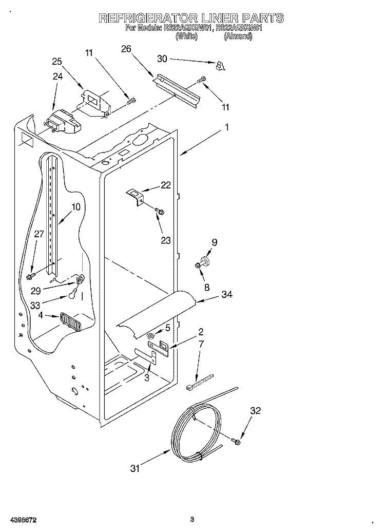 REFRIGERATOR LINER Diagram and Parts List for RS22AQXGW01  Roper Refrigerator