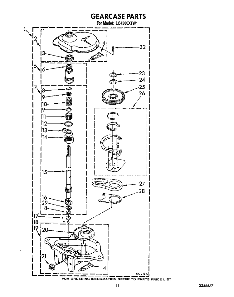 GEARCASE Diagram and Parts List for LC4500XTW1  Whirlpool Washer