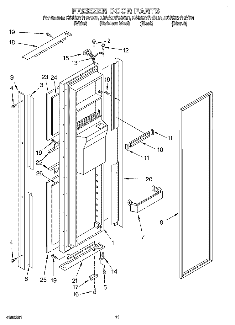 FREEZER DOOR Diagram and Parts List for KSRB27FHBL01  KitchenAid Refrigerator