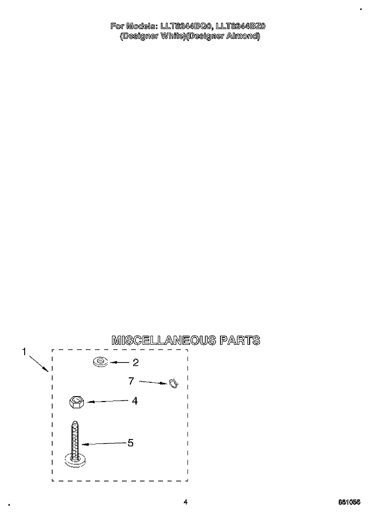 MISCELLANEOUS Diagram and Parts List for LLT8244BZ0  Whirlpool Washer