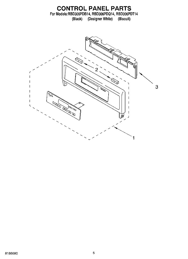 CONTROL PANEL PARTS Diagram and Parts List for RBD306PDB14  Whirlpool Wall Oven