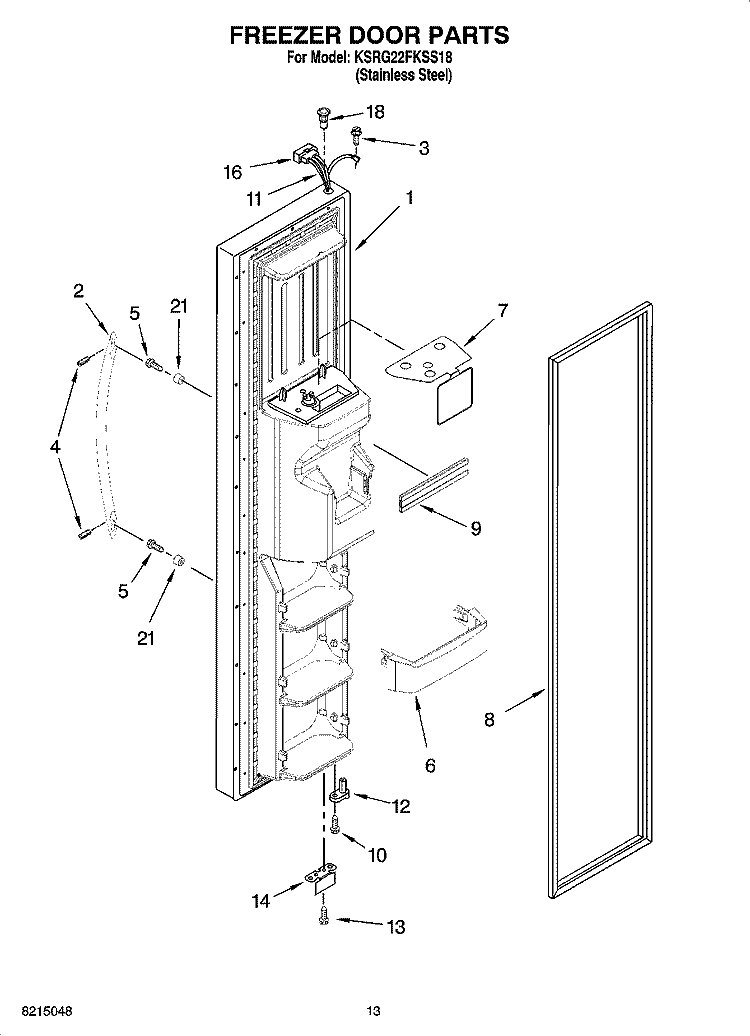 FREEZER DOOR PARTS Diagram and Parts List for KSRG22FKSS18  KitchenAid Refrigerator