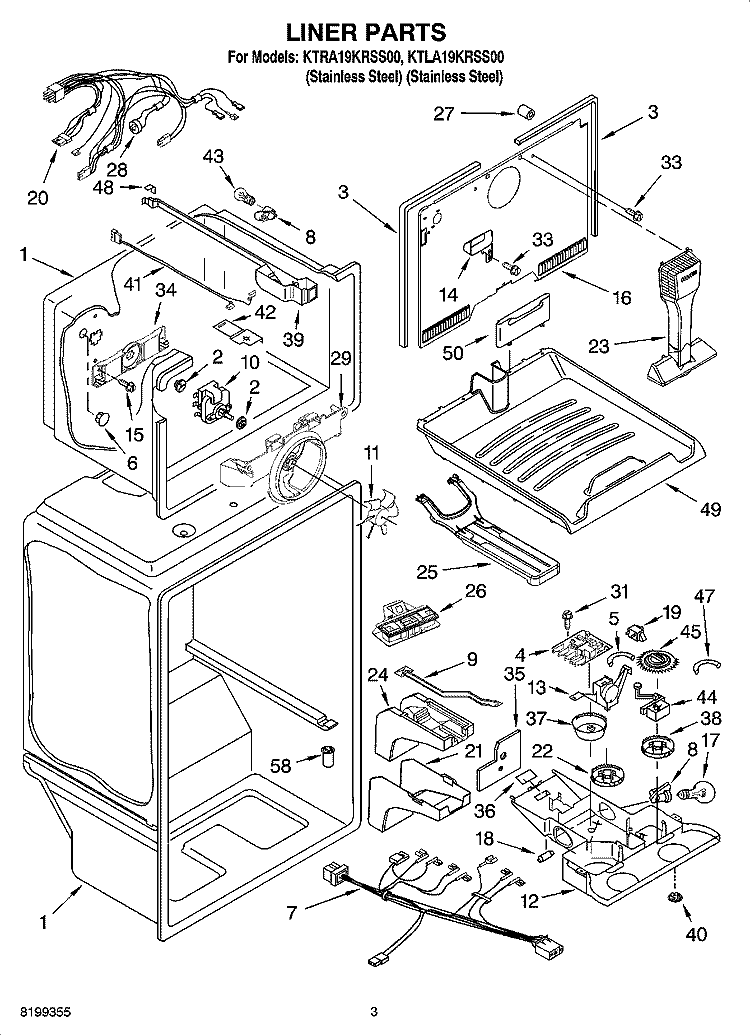 LINER PARTS Diagram and Parts List for KTRA19KRSS00  Whirlpool Refrigerator