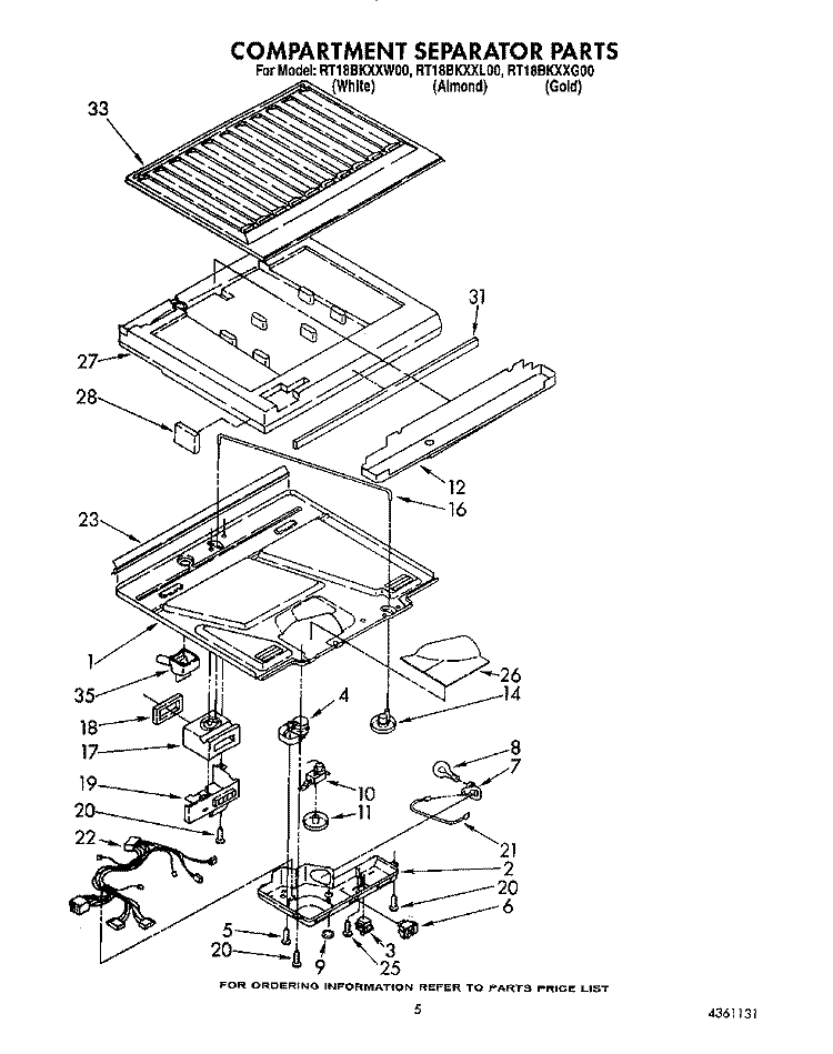 COMPARTMENT SEPARATOR Diagram and Parts List for RT18BKXXW00  Roper Refrigerator