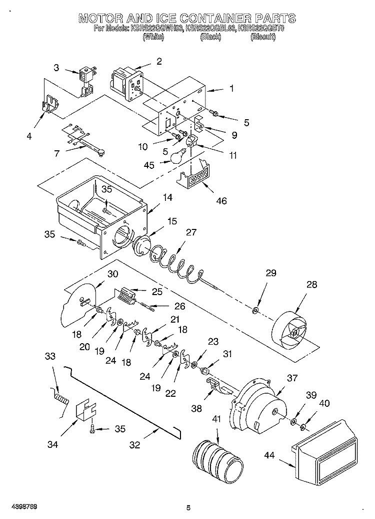 MOTOR AND ICE CONTAINER Diagram and Parts List for KSRS22QGWH03  KitchenAid Refrigerator