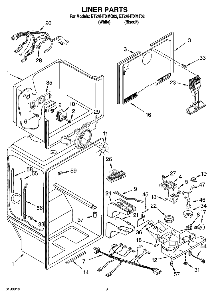 LINER PARTS Diagram and Parts List for ET2AHTXMT02  Whirlpool Refrigerator
