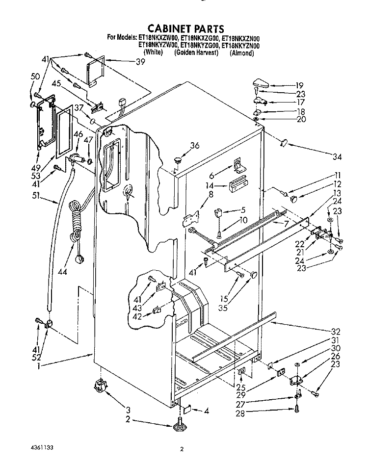 CABINET Diagram and Parts List for ET18NKXZG00  Whirlpool Refrigerator