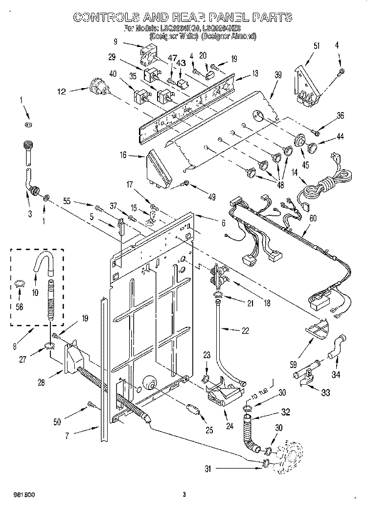 CONTROLS AND REAR PANEL Diagram and Parts List for LSQ9264HQ0  Whirlpool Washer