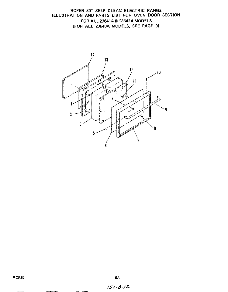 SECTION Diagram and Parts List for 2364W0A  Roper Range
