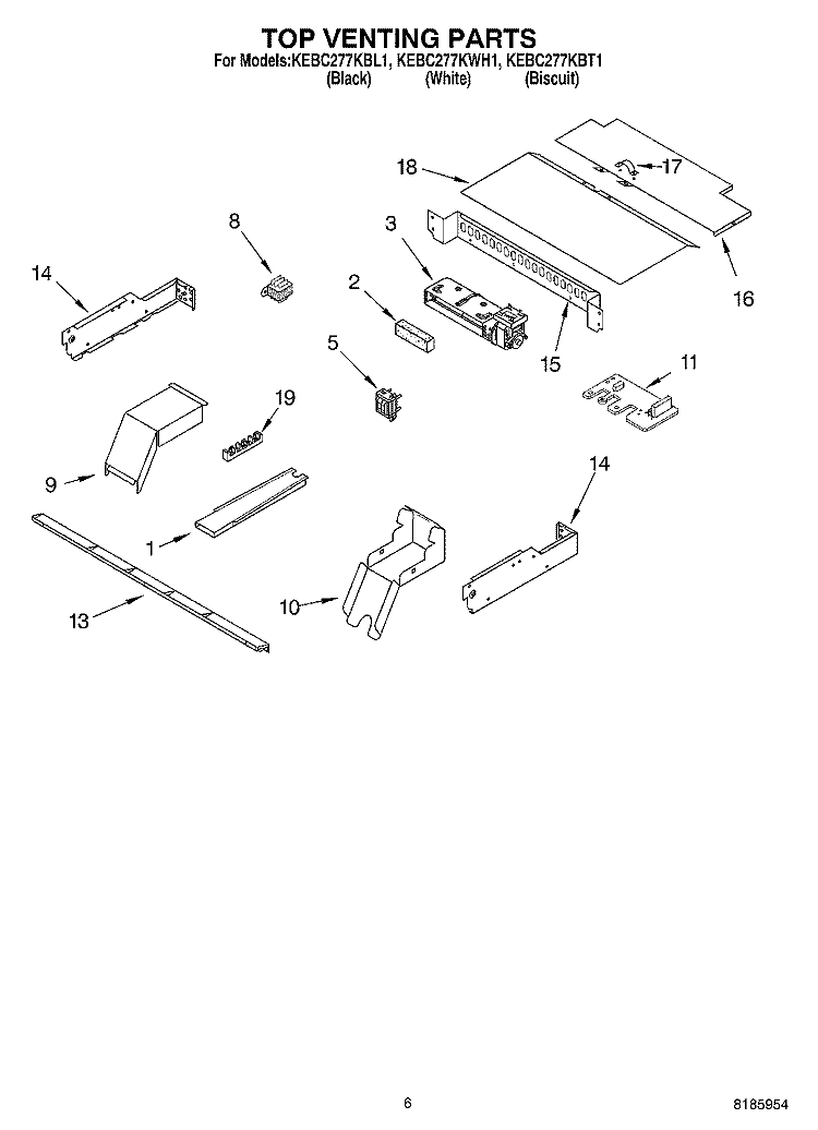 TOP VENTING, OPTIONAL Diagram and Parts List for KEBC277KWH1  KitchenAid Wall Oven