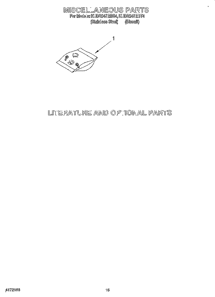 MISCELLANEOUS, LIT/OPTIONAL Diagram and Parts List for KUDS24SEBS4  KitchenAid Dishwasher