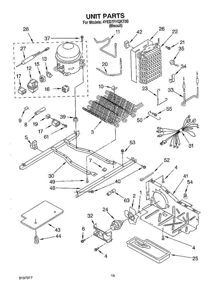 UNIT Diagram and Parts List for 4YED7FHQKT00  Whirlpool Refrigerator