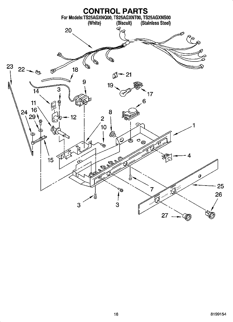 CONTROL PARTS Diagram and Parts List for TS25AGXNS00  Estate Refrigerator