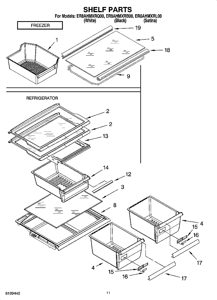 SHELF PARTS, OPTIONAL PARTS Diagram and Parts List for ER8AHMXRL00  Whirlpool Refrigerator