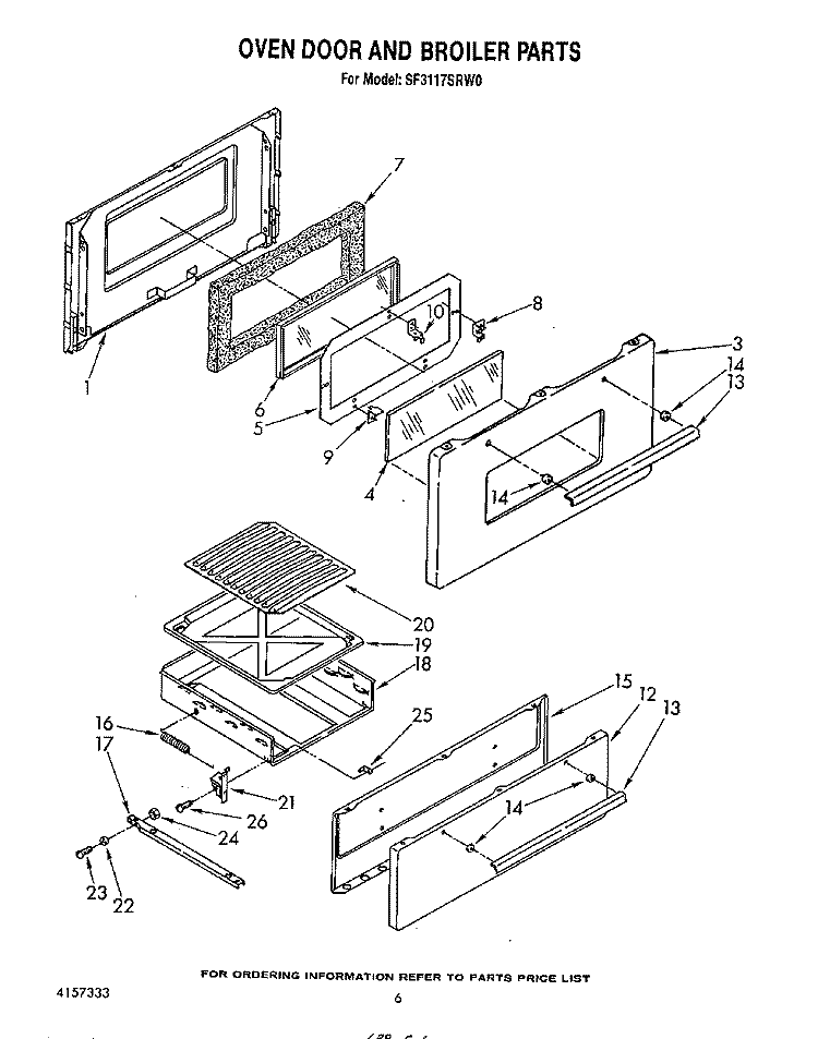 OVEN DOOR AND BROILER Diagram and Parts List for SF3117SRW0  Whirlpool Range
