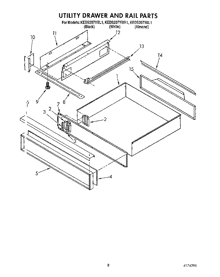 UTILITY DRAWER AND RAIL Diagram and Parts List for KEDS207YAL1  KitchenAid Range