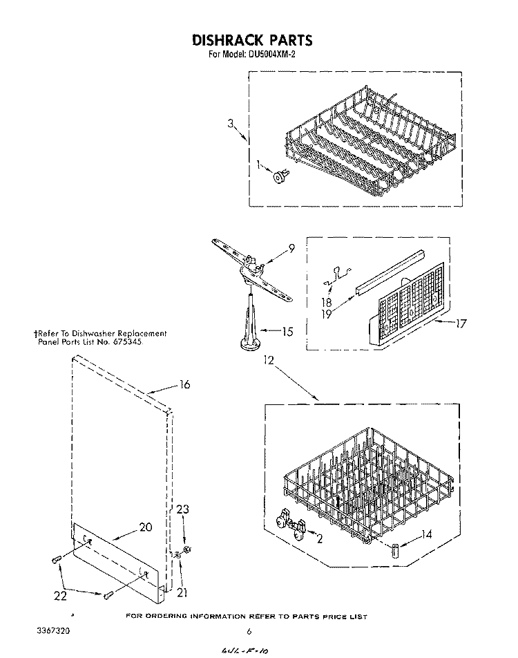 DISHRACK Diagram and Parts List for DU5004XM2  Whirlpool Dishwasher