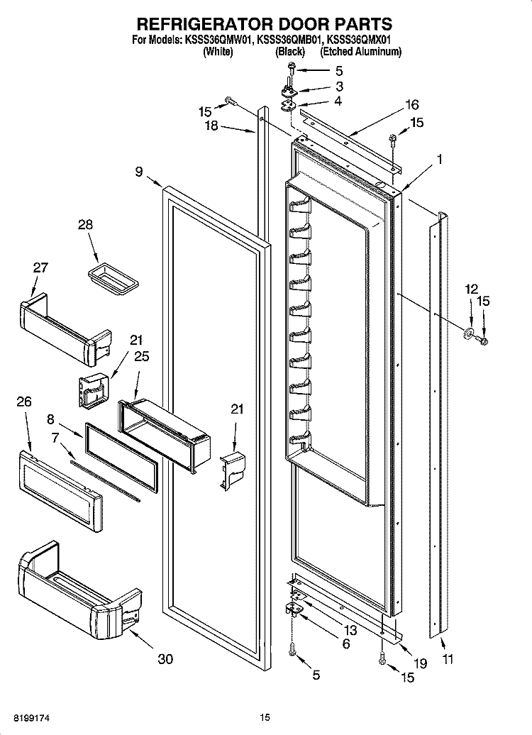 REFRIGERATOR DOOR PARTS Diagram and Parts List for KSSS36QMB01  KitchenAid Refrigerator