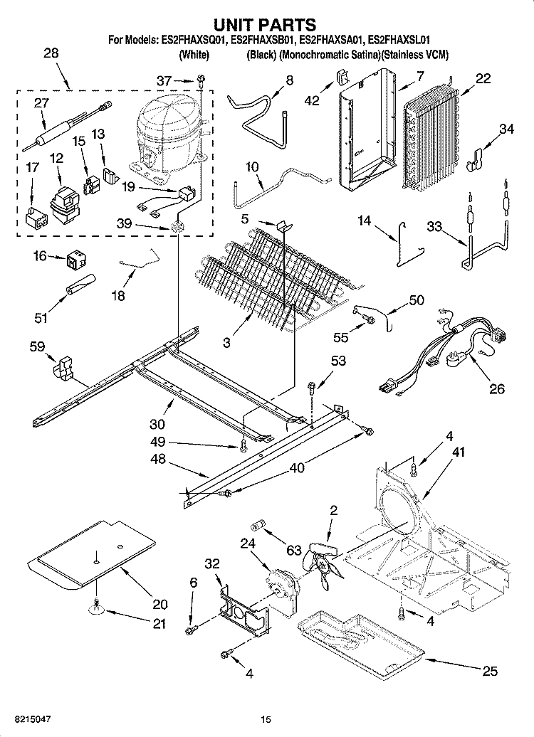 UNIT PARTS Diagram and Parts List for ES2FHAXSL01  Whirlpool Refrigerator