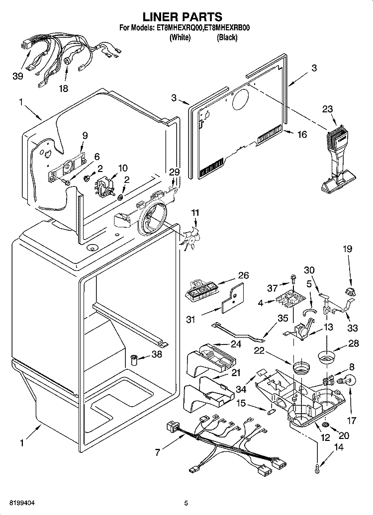 LINER PARTS Diagram and Parts List for ET8MHEXRQ00  Whirlpool Refrigerator