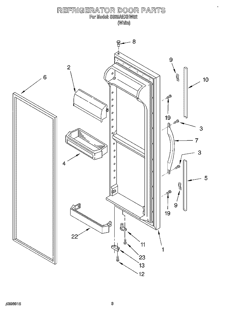 REFRIGERATOR DOOR Diagram and Parts List for SS25AEXHW02  Whirlpool Refrigerator