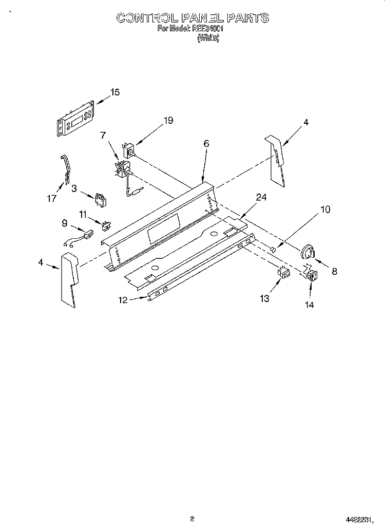CONTROL PANEL Diagram and Parts List for REE34001  Roper Range