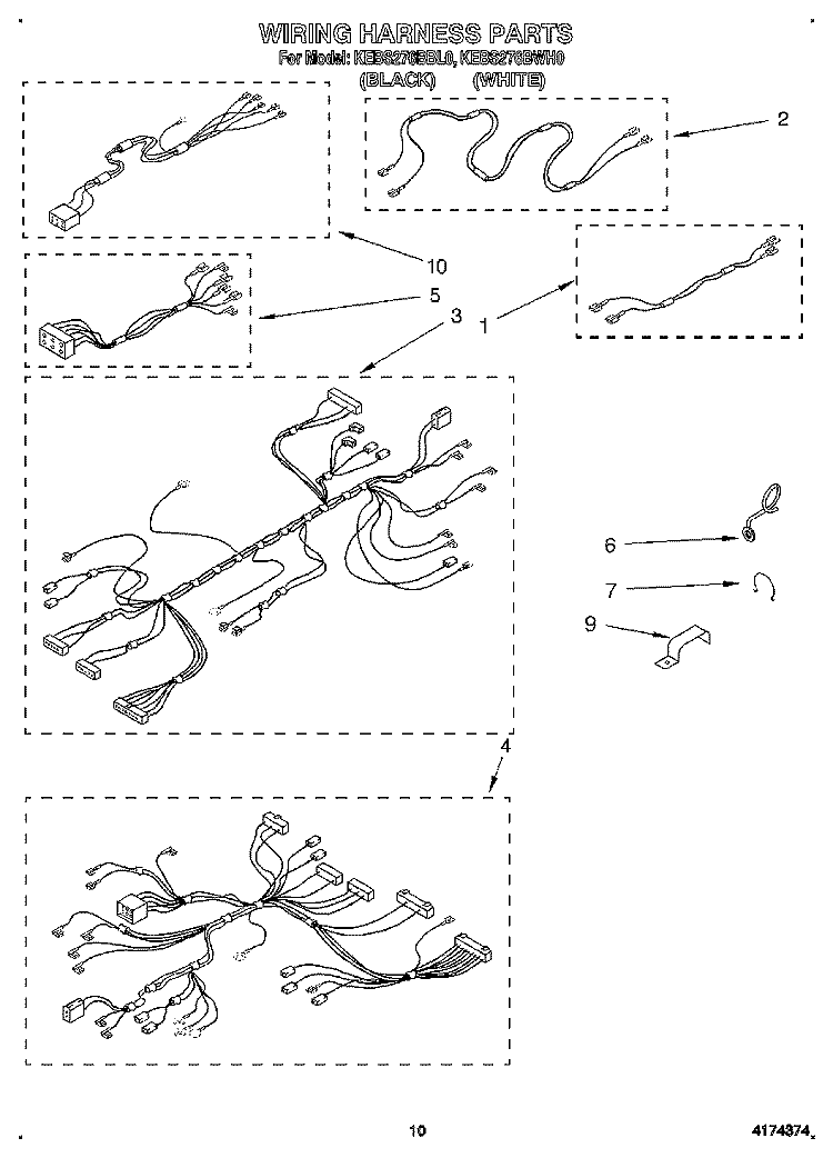 WIRING HARNESS Diagram and Parts List for KEBS276BBL0  KitchenAid Wall Oven