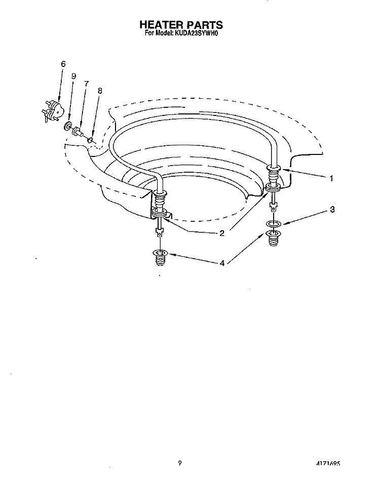 HEATER Diagram and Parts List for KUDA23SYWH0  KitchenAid Dishwasher