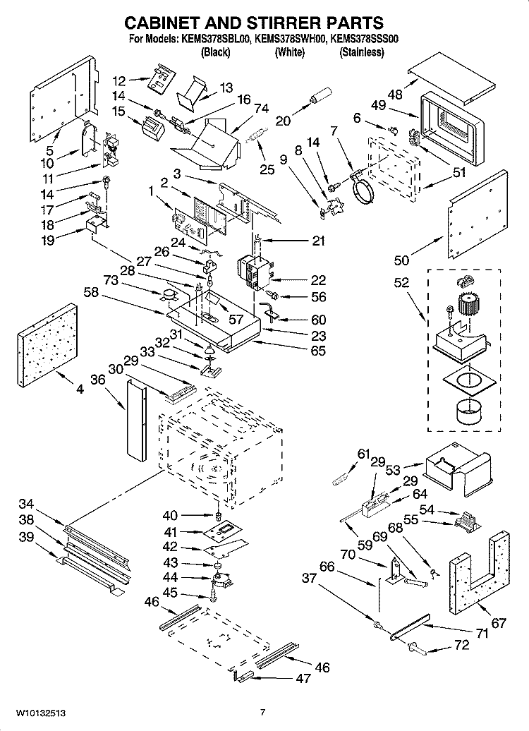 CABINET AND STIRRER PARTS Diagram and Parts List for KEMS378SBL00  KitchenAid Microwave Oven Combo