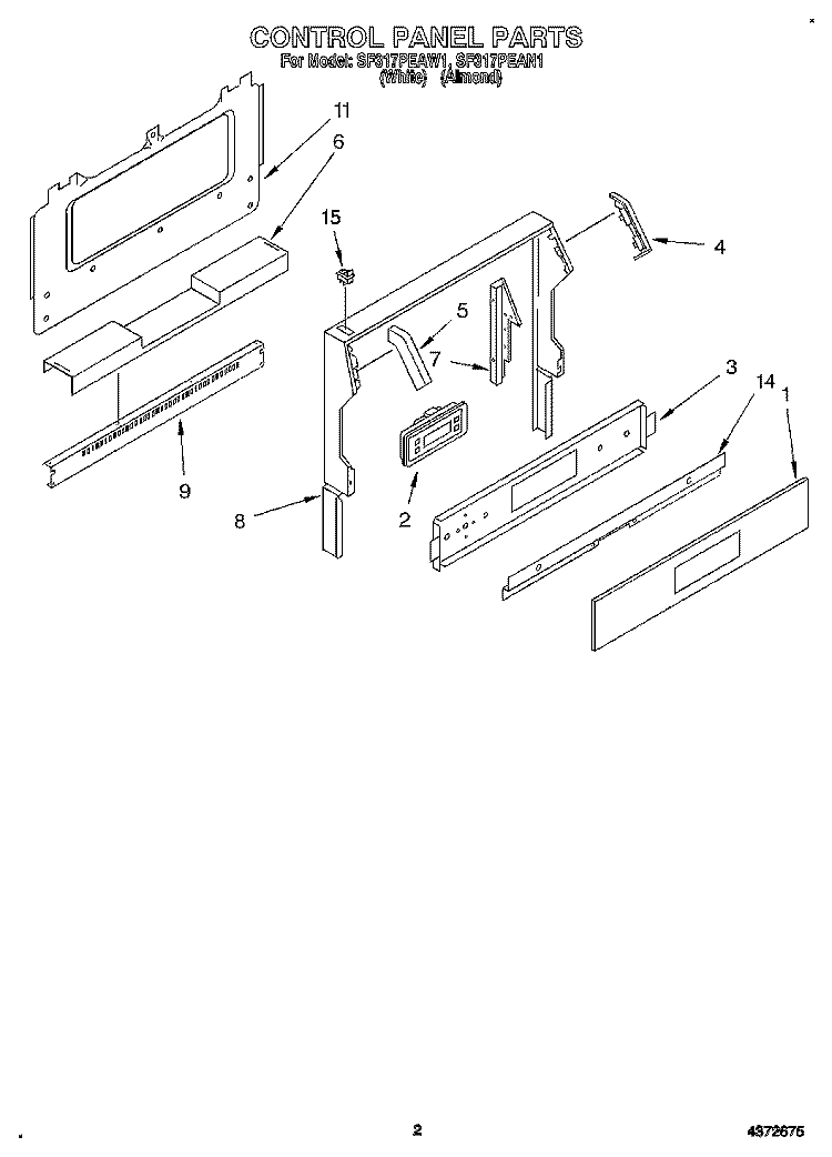 CONTROL PANEL Diagram and Parts List for SF317PEAN1  Whirlpool Range
