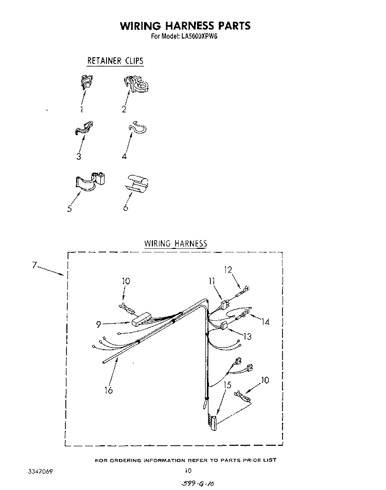 WIRING HARNESS Diagram and Parts List for LA5600XPW6  Whirlpool Washer