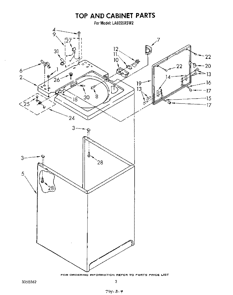 TOP AND CABINET , LITERATURE AND OPTIONAL Diagram and Parts List for LA6055XSW2  Whirlpool Washer
