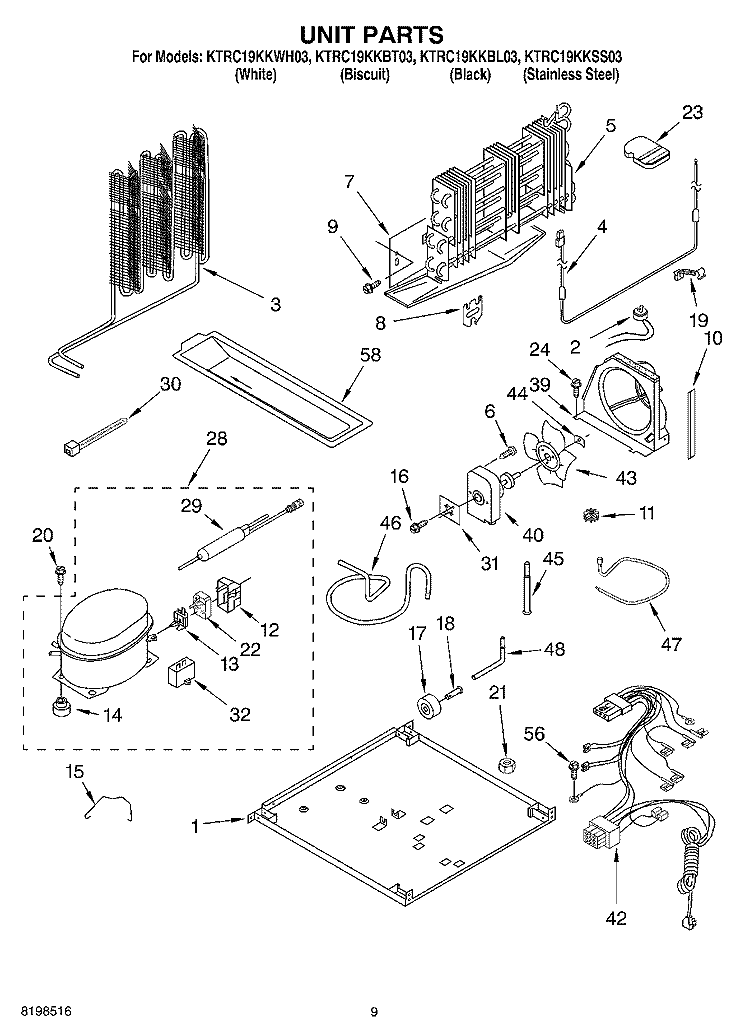 UNIT PARTS Diagram and Parts List for KTRC19KKSS03  KitchenAid Refrigerator