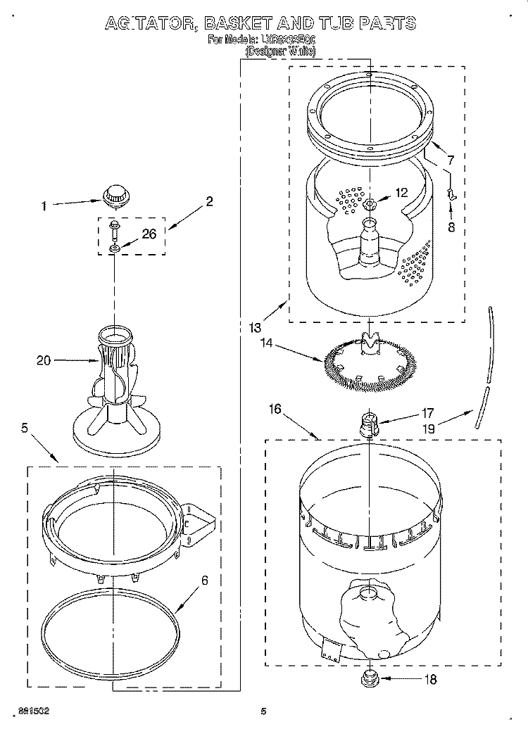 AGITATOR, BASKET AND TUB Diagram and Parts List for LXR6232EQ0  Whirlpool Washer