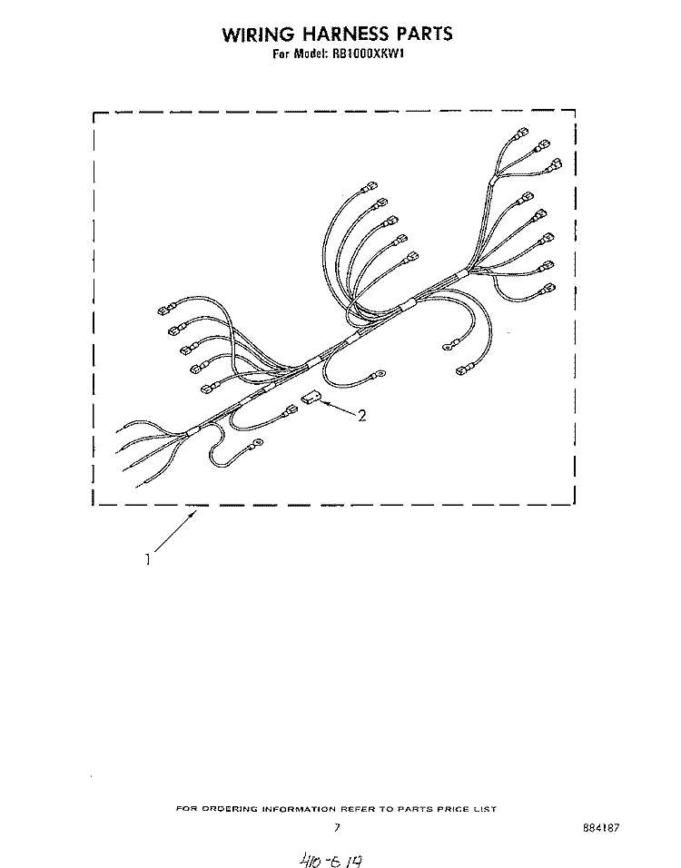 WIRING HARNESS Diagram and Parts List for RB1000XKW1  Whirlpool Wall Oven
