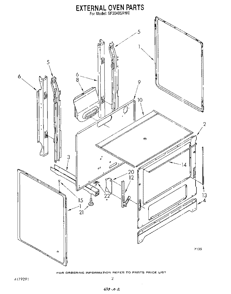 EXTERNAL OVEN Diagram and Parts List for SF3040SRW0  Whirlpool Range