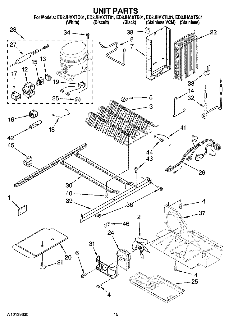 UNIT PARTS Diagram and Parts List for ED2JHAXTL01  Whirlpool Refrigerator