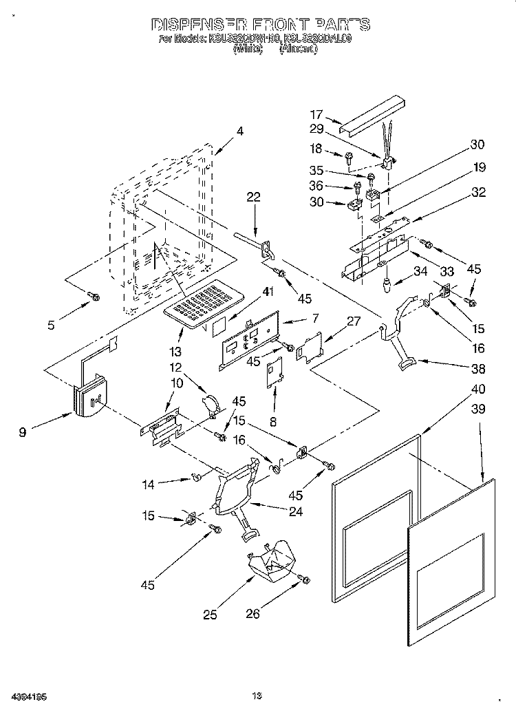 DISPENSER FRONT Diagram and Parts List for KSUS22QDWH00  KitchenAid Refrigerator