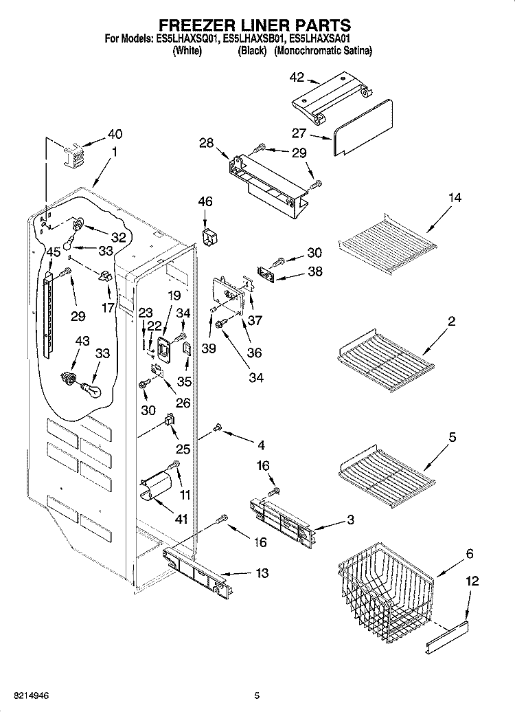 FREEZER LINER PARTS Diagram and Parts List for ES5LHAXSQ01  Whirlpool Refrigerator