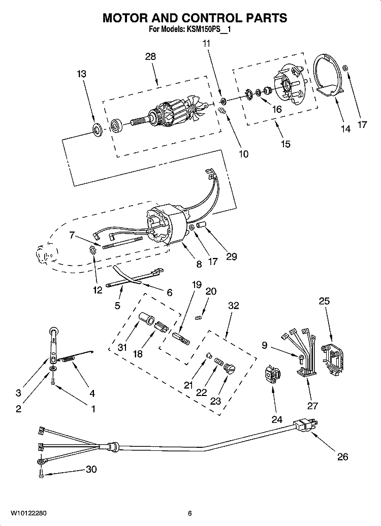 MOTOR AND CONTROL PARTS Diagram and Parts List for KSM150PSGR1  KitchenAid Mixer