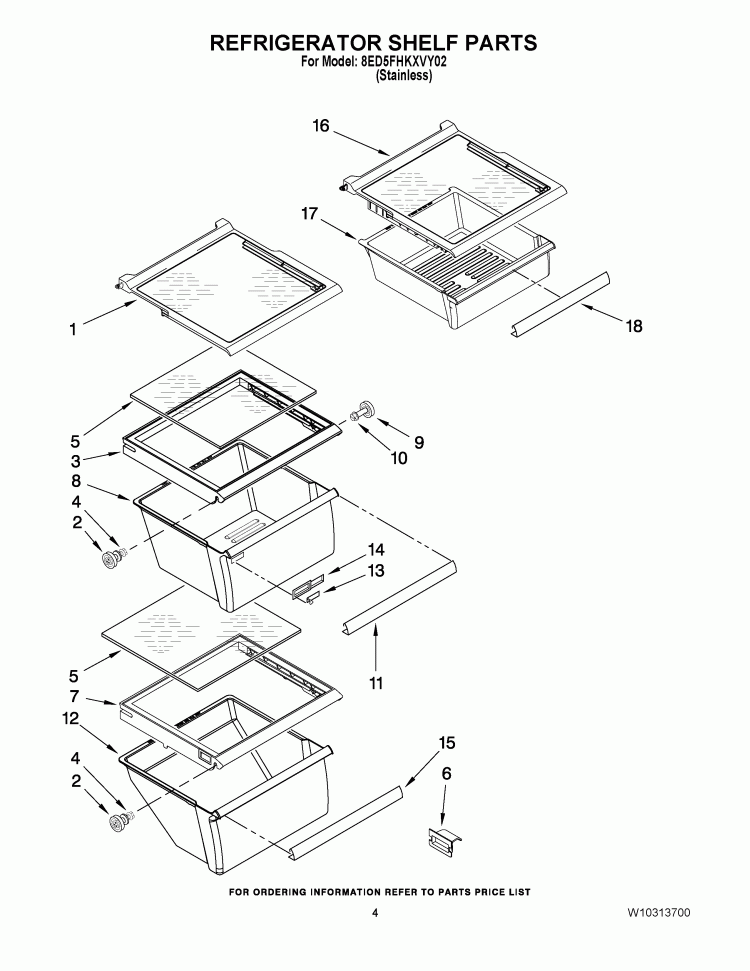 REFRIGERATOR SHELF PARTS Diagram and Parts List for 8ED5FHKXVY02  Whirlpool Refrigerator