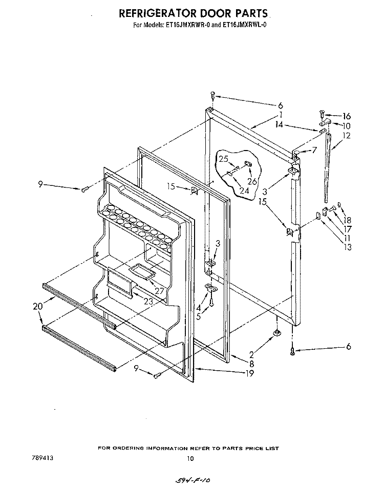 REFRIGERATOR DOOR Diagram and Parts List for ET16JMXRWR0  Whirlpool Refrigerator