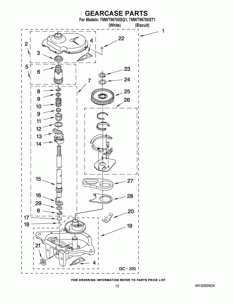 GEARCASE PARTS Diagram and Parts List for 7MWT96700ST1  Whirlpool Washer