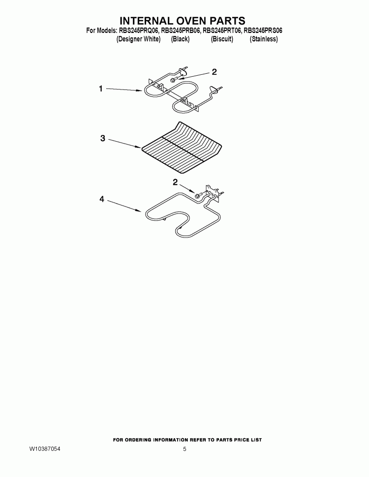 INTERNAL OVEN PARTS Diagram and Parts List for RBS245PRB06  Whirlpool Wall Oven