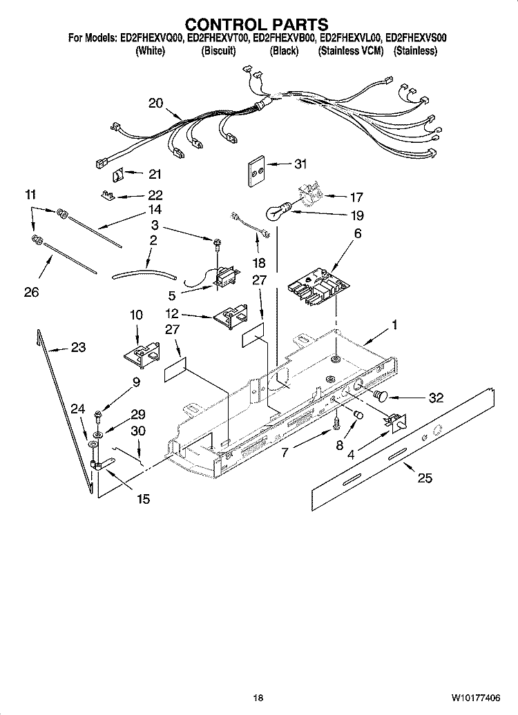 CONTROL PARTS Diagram and Parts List for ED2FHEXVB00  Whirlpool Refrigerator