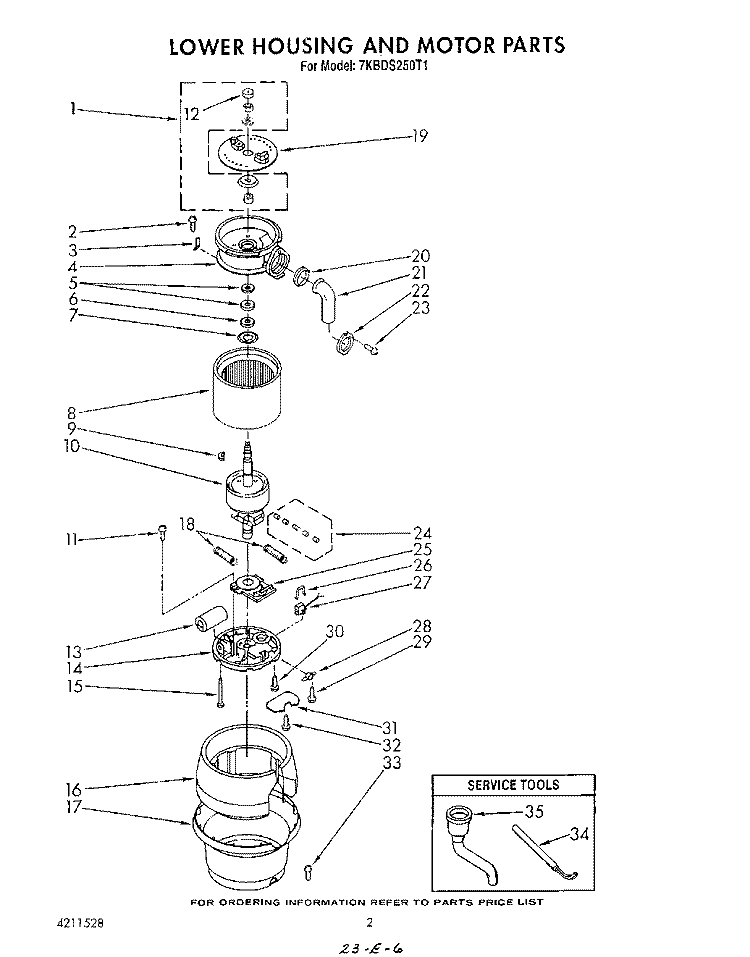 SECTION Diagram and Parts List for 7KBDS250T1  KitchenAid Food Waste Disposer