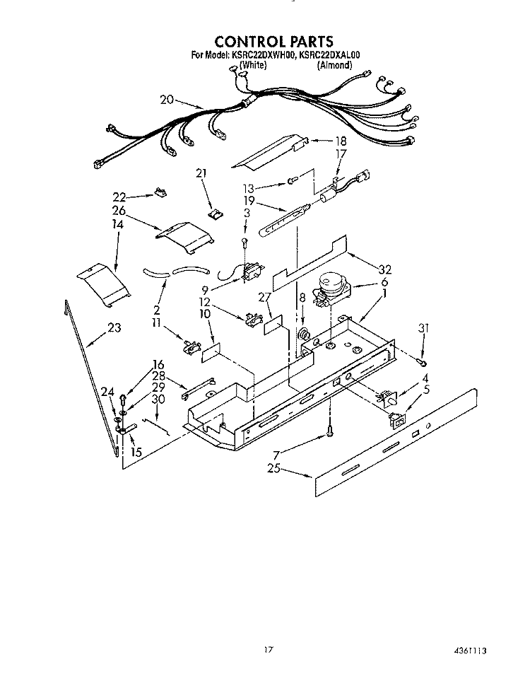 CONTROL Diagram and Parts List for KSRC22DXWH00  KitchenAid Refrigerator