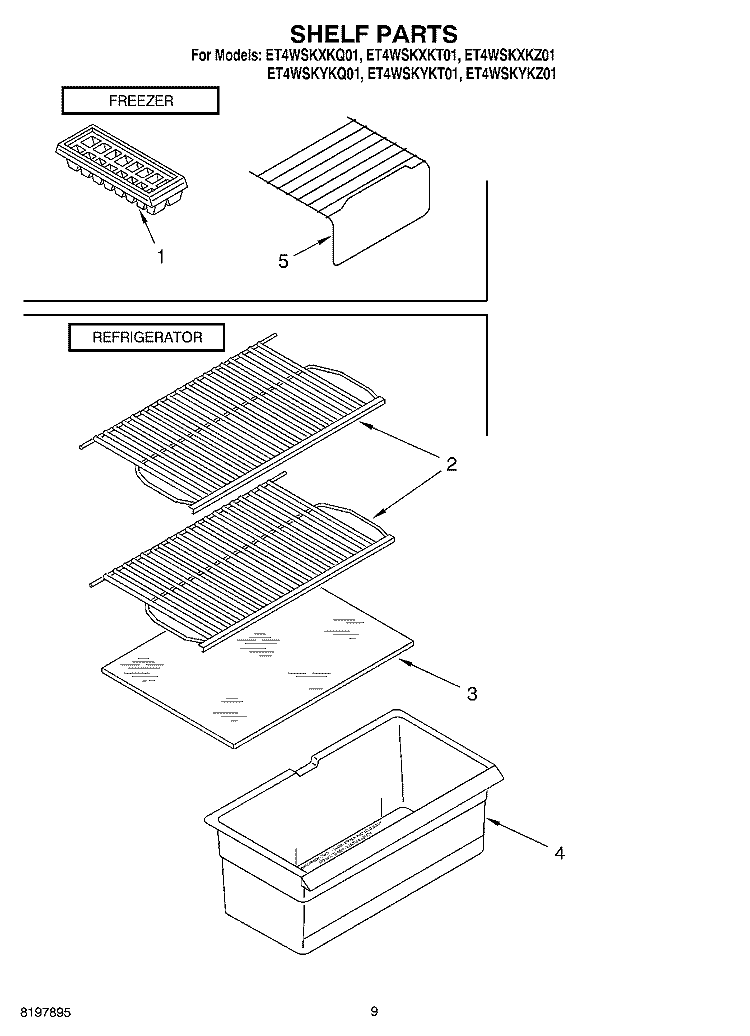 SHELF, OPTIONAL Diagram and Parts List for ET4WSKXKT01  Whirlpool Refrigerator